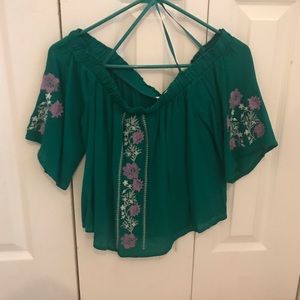 Off the Shoulder Top with Purple Detailing